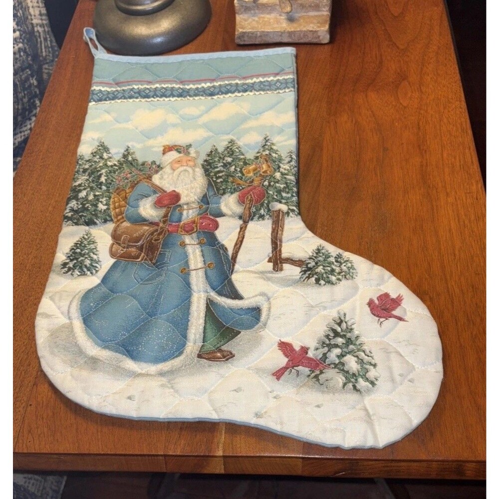 Christmas Stocking Blue With Santa And Toy Sack (Large)